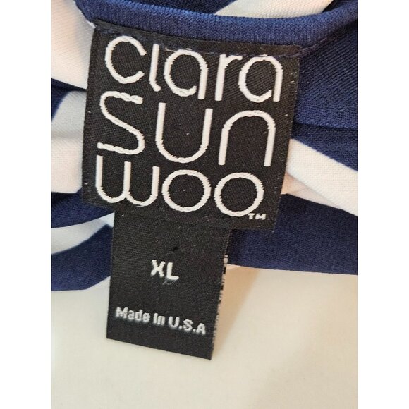 Clara Sunwoo Top XL Navy & White Abstract Print Tie Waist Artsy Faux Wrap - Picture 5 of 7